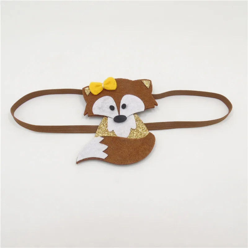 20pcs/lot Woodland Glitter Felt Fox Headband Fall Theme Party Favor Little Girl Brown Grey Shinny Cute Elastic Band | Детская одежда и