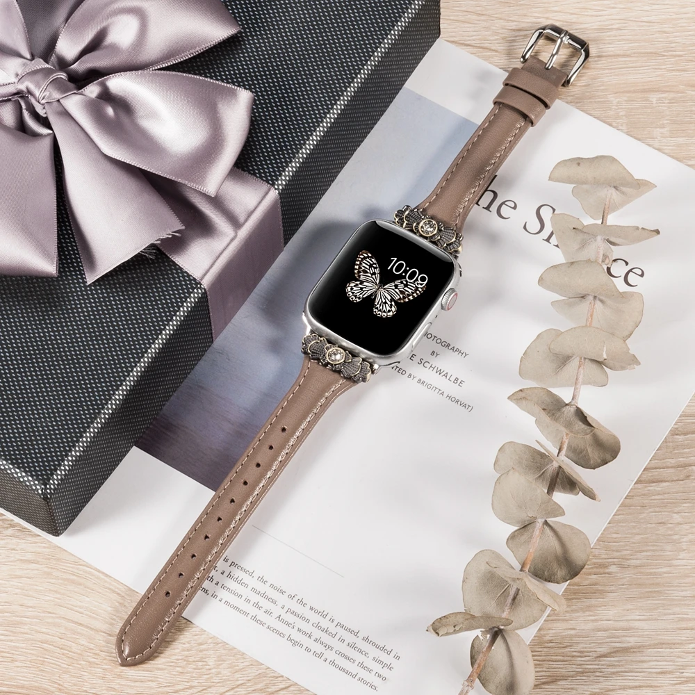 Кожаный ремешок для Apple Watch 38 мм 42 мм iWatch женский тонкий металлический с уникальным декоративным ремешком браслет для iwatch серии 4 3 2 1
