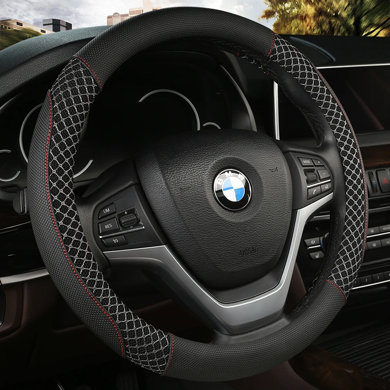 

38CM Car Steering Wheel Cover Anti slip Leather Cars Wheels Covers Breathable Hand Stitching Steering-Wheel Car-stying Universal