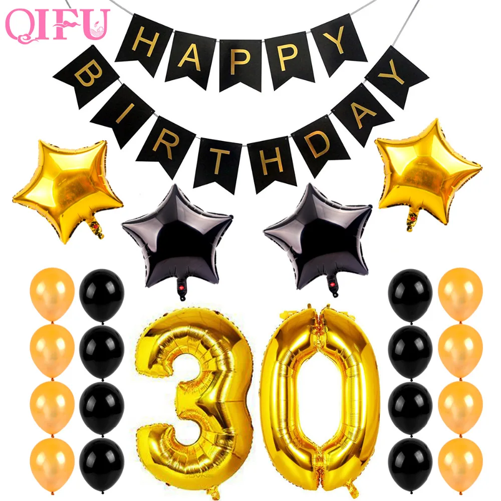 QIFU 1st 16th 21st 30th 40th 50th С Днем Рождения украшения Золотая фольга звезда День рождения