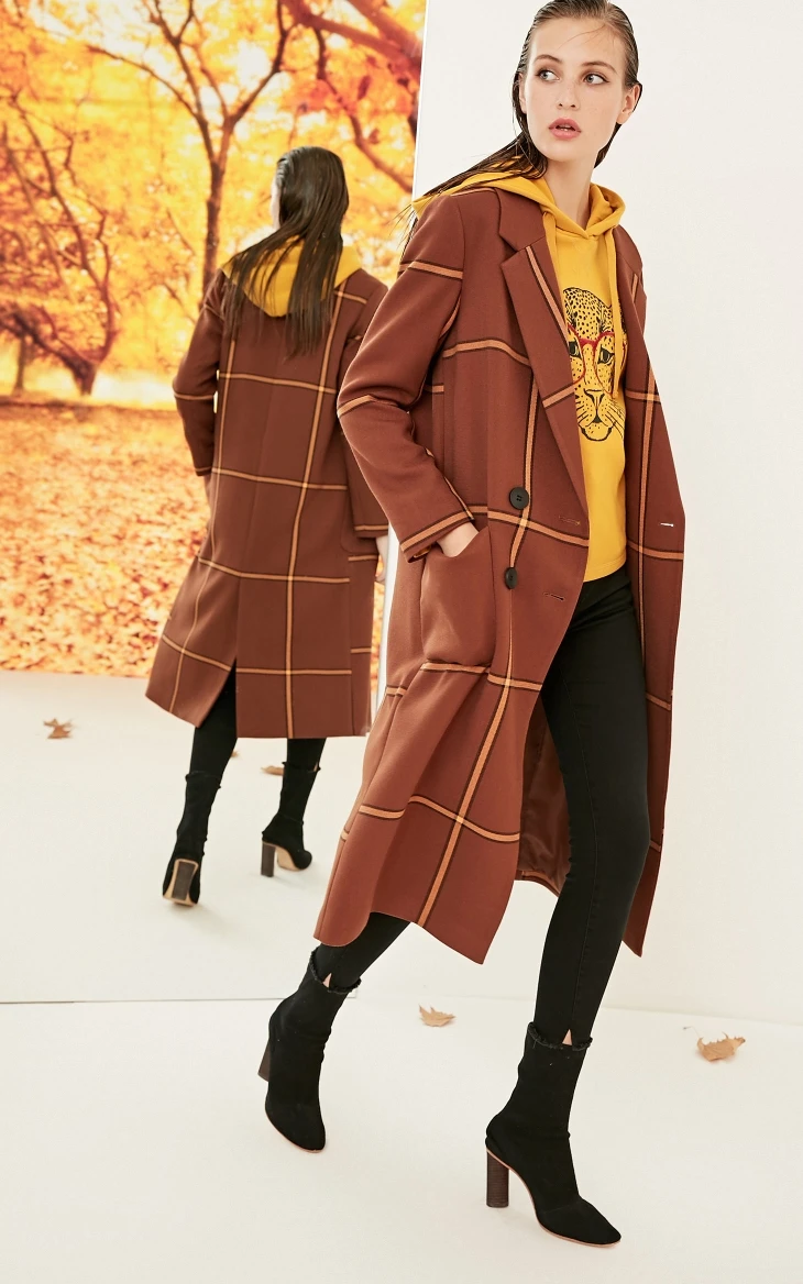 Vero Moda Новая женская куртка женская клетчатая двубортная кокон пальто Длинная зимняя куртка | 318321501