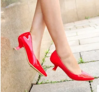 Женская обувь Zapatos De Mujer Красные туфли лодочки на высоком каблуке средней высоты