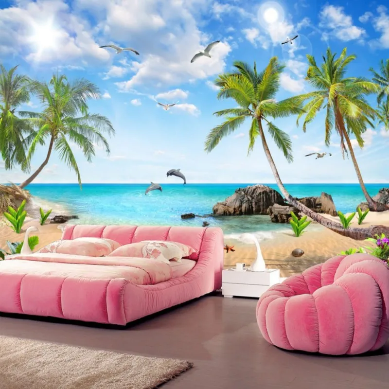 Обои с рисунком кокосового дерева голубого цвета HD гавайский морской пейзаж |