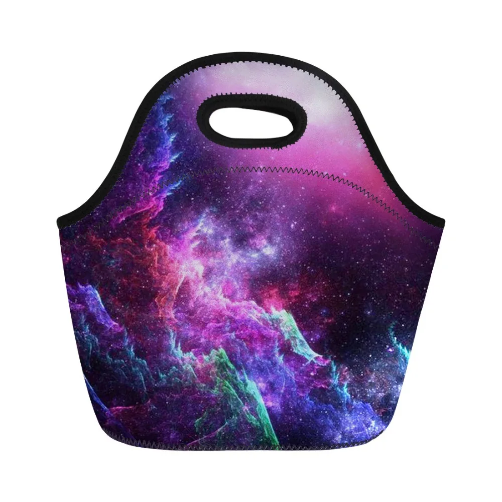Женская сумка для обеда с объемным принтом ThiKin Pink Galaxy Thunder черный и розовый цвета