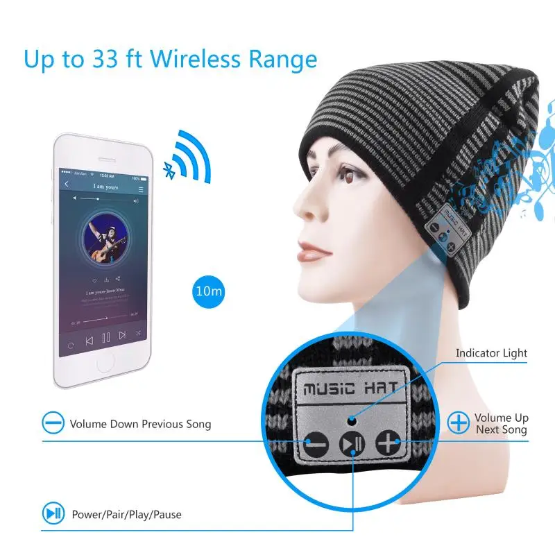 Bluetooth Beanie музыкальная шапка беспроводные наушники шапочка встроенный микрофон