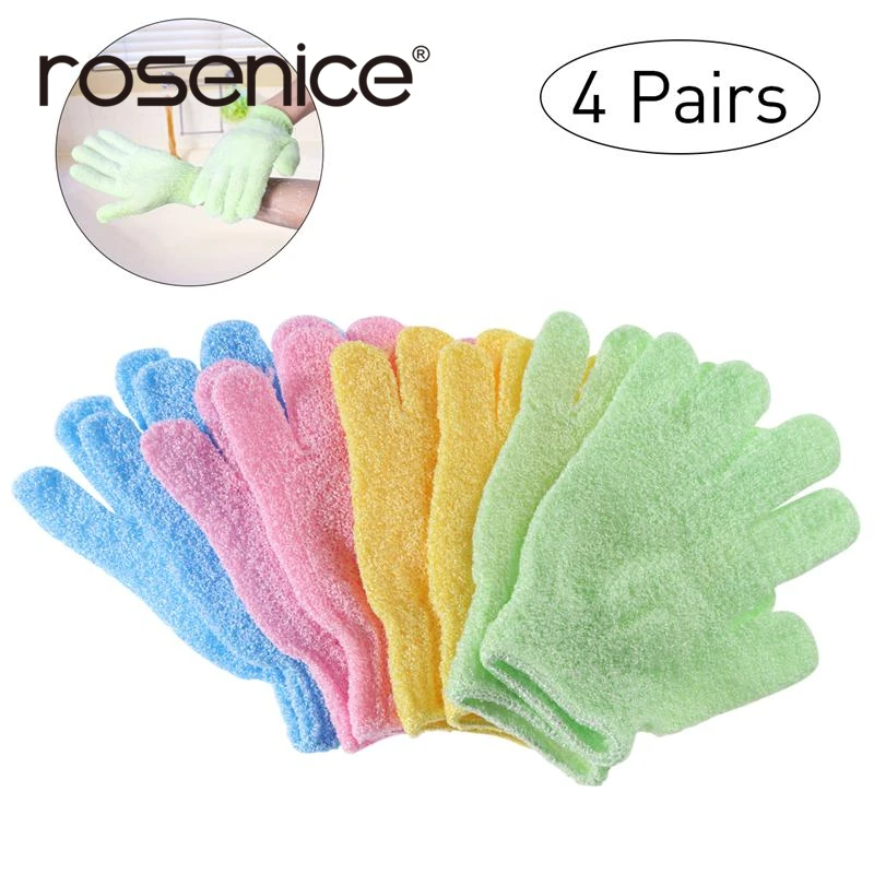 4 пары отшелушивающих нейлоновых перчаток для ванны|Банные щетки губки и скребки|