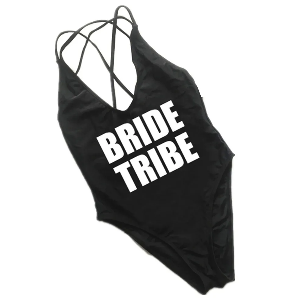 Надпись Bride Tribe 2019 Цельный купальник для невесты на бретельках с перекрестной