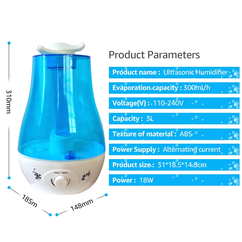ANIMORE Double Air Humidifier 3L Aroma Essential Diffuser Ultrasonic with Wood Grain LED Lights Electric | Бытовая техника