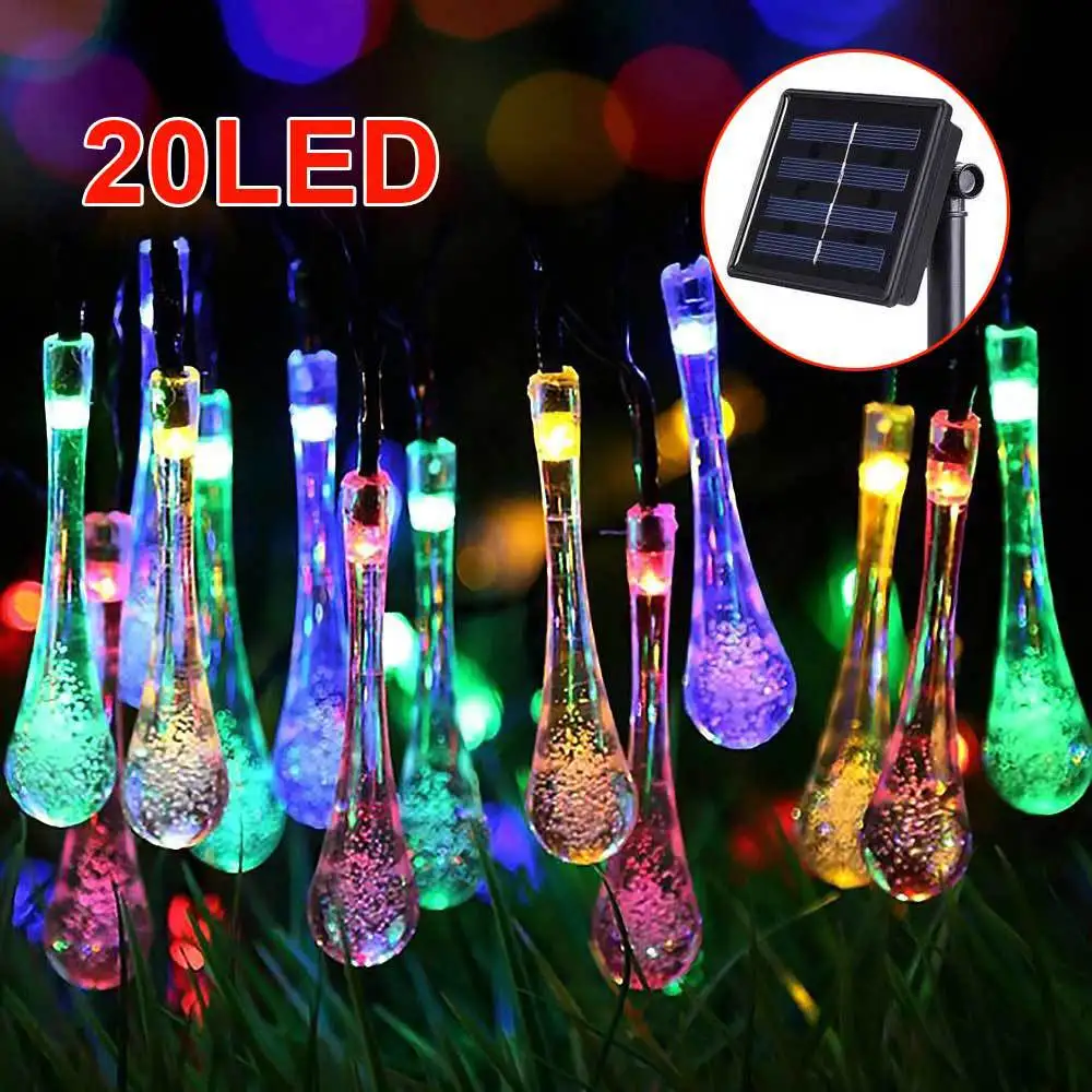 Открытый Солнечный садовый светильник 20LED с каплями воды праздничные вечерние