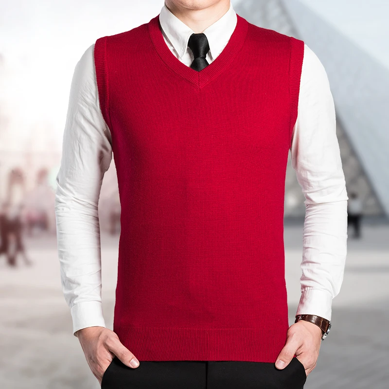Мужской классический однотонный жилет без рукавов с v образным вырезом мужской