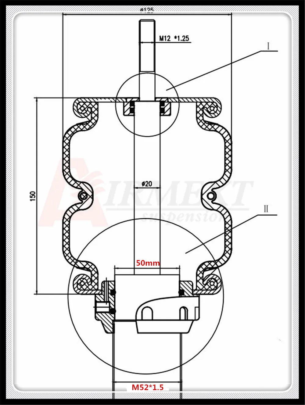AIRMEXT/SN125150BC2-DT2(M50* 2-48)/Dia.125mm задний воздушный Автомобильная подвеска airspring двойной свернутые/пневматические части/пневматическая подвеска
