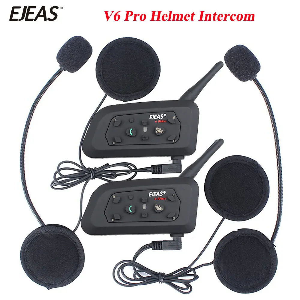 EJEAS 2 шт. 1200 м V6 Pro BT Переговорная мотоциклетная bluetooth гарнитура Беспроводная