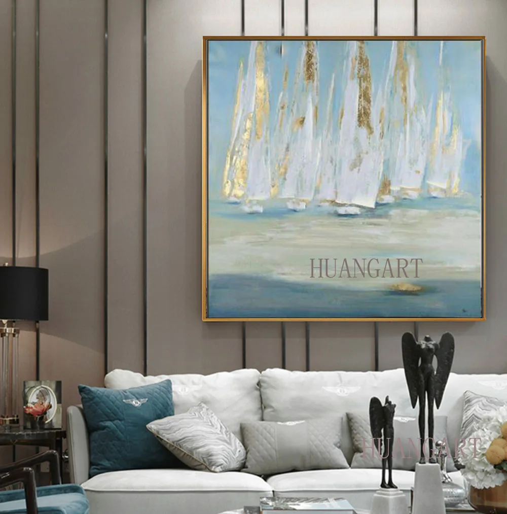 Картина маслом на холсте каудровый декор акриловая лодка Парусная абстрактная