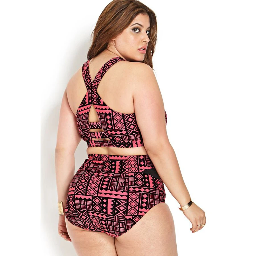 2018 Bikini Plus size swimwear women high waist bikini set cross swimsuit printed bathing suit biquini XL-4XL |