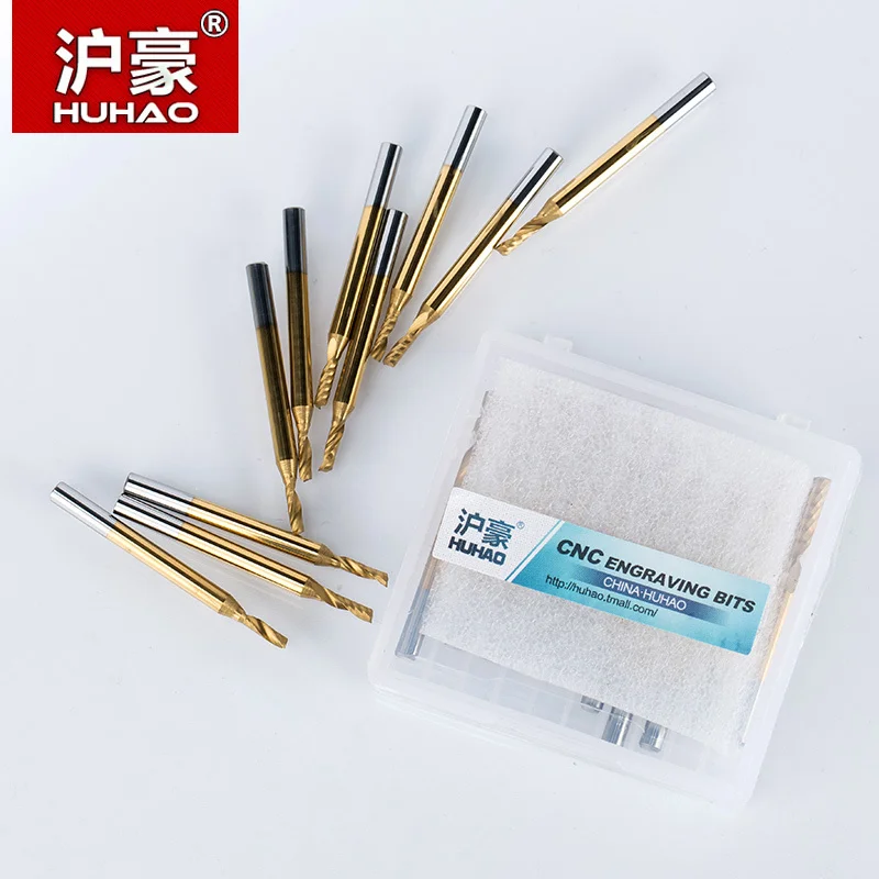 

HUHAO 1pc Shank 3.175mm TiN Coating Single Flute Spiral Cutter Router Bit CNC End Mill Carbide Milling Cutter CNC Bits