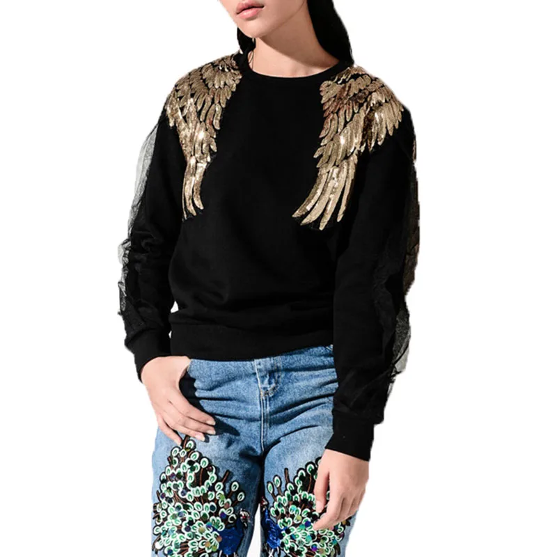 

Casual 2022 Spring Vintage Women Sheet Metal Wing Long Sleeve Pullover Punk Mesh Stitching Woman Tops Female C97