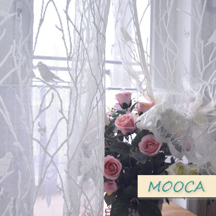 Пасторальный стиль белая птица кружевная занавеска прозрачная для гостиной