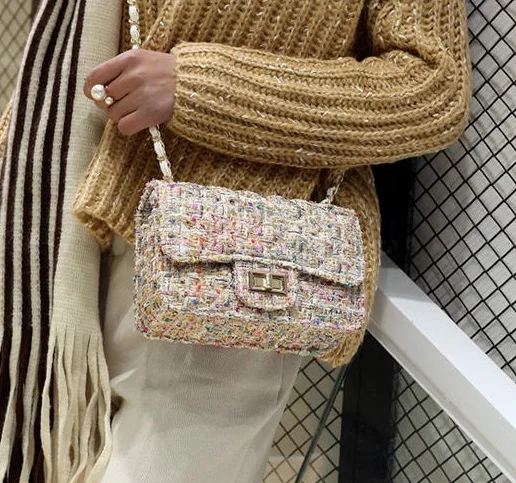 beige bag Женский кожаный вязаный клатч с золотой цепочкой, сумки через плечо, кошелек с замком и сумочки, женская сумка, сумка на плечо, вечерняя сумочка - Цвет: beige bag