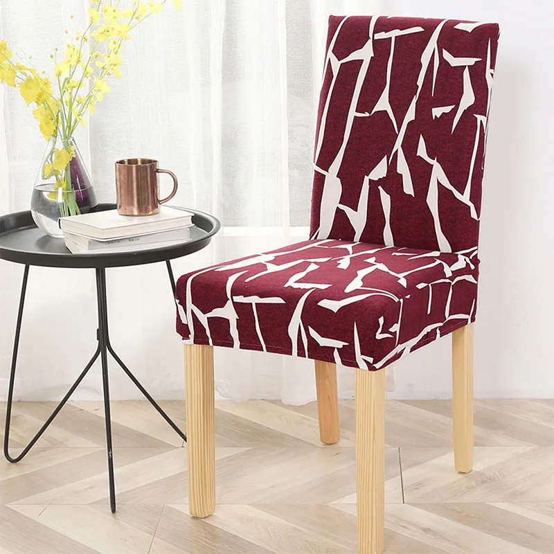 Wine Dining Chair Cover Spandex Universal Printed Kitchen Removable Seat Cover for Banquet Restaurant Party Chair Slipcover 1PC - Цвет: Wine