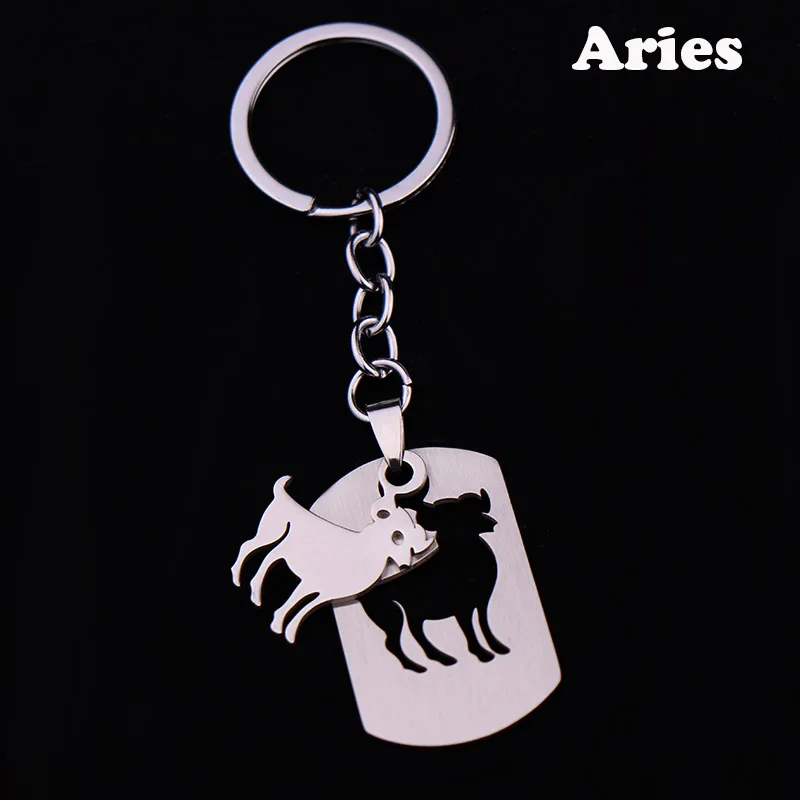 Aries Металлический брелок для ключей, мужской знак зодиака, металлический брелок из нержавеющей стали, созвездие, брелок для ключей, подарок для бойфренда, брелки для мужчин - Цвет: Aries