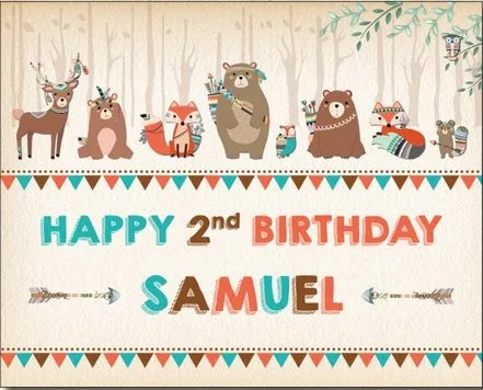 

Custom Woodland Rustic Tribal Animal Fox Bear Deer Flag Tree background Computer print birthday photo backdrop