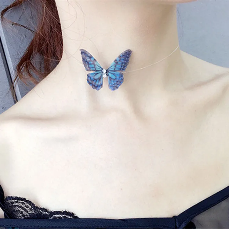 Горячая распродажа модных украшений животных: ошейник-подвеска в форме бабочки из кожаной веревки с цепью для женщин в подарок.