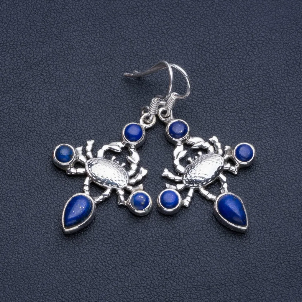 

Natural Lapis Lazuli Boho Style 925 Sterling Silver Drop Earrings 1 1/2" R1540