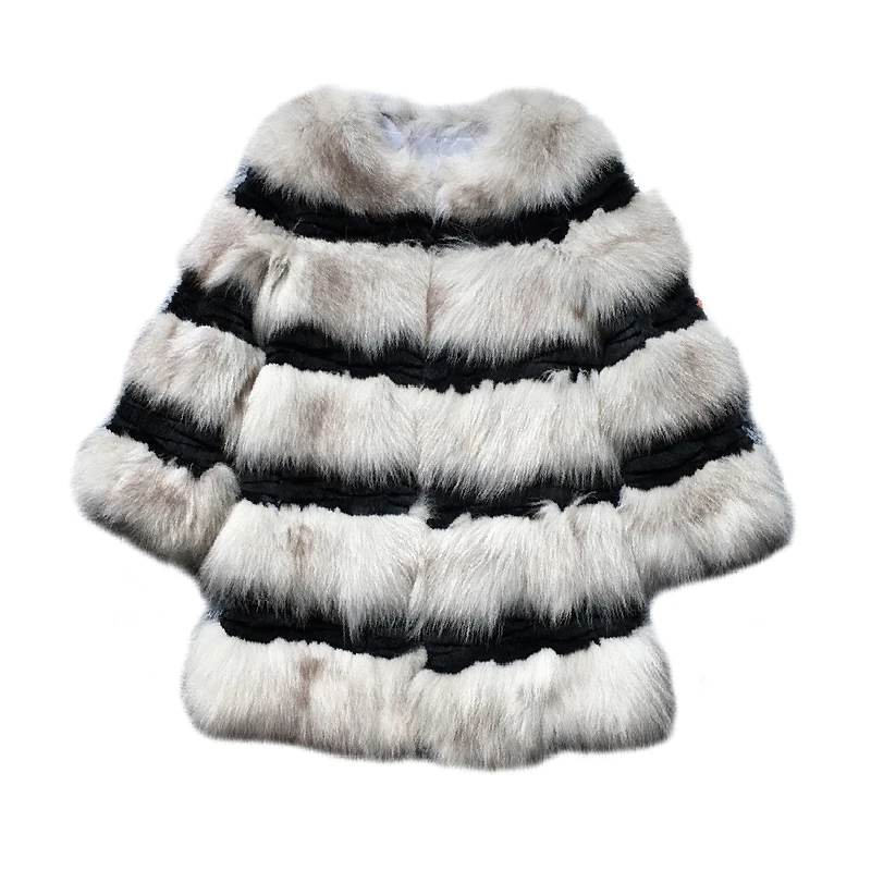 

Color contrast natural fox fur and rabbit fur patchwork jackets women O neck 9/10 sleeve real fur coats 2019 autumn winter