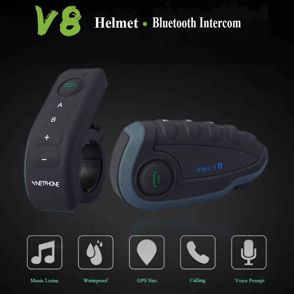 Bluetooth гарнитура Vnetphone V8 для мотоциклетного шлема водонепроницаемая NFC|bluetooth