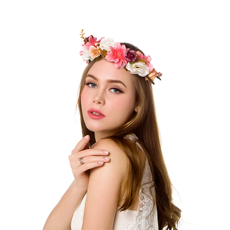 EVER FAIRY, Женский ободок, цветы, венок на голову, для девочек, Цветочная свадебная корона, свадебные аксессуары для волос, розовая Цветочная повязка на голову для женщин