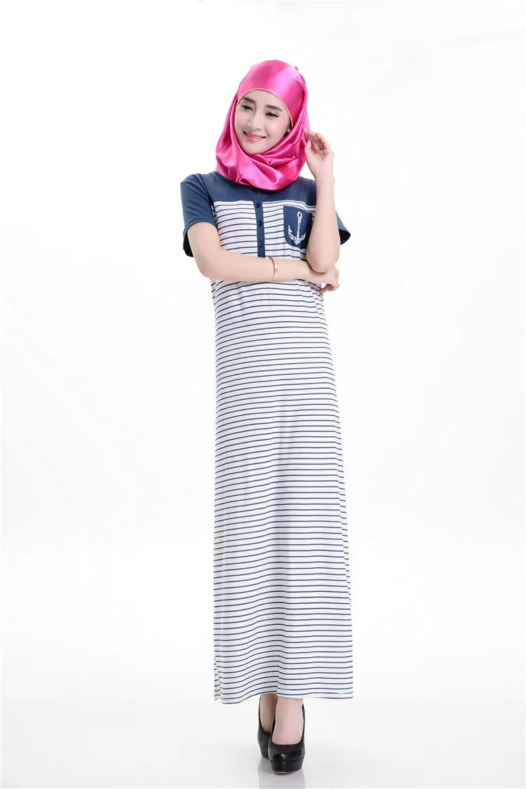 Мусульманское платье с короткими рукавами летнее длинное в полоску женская