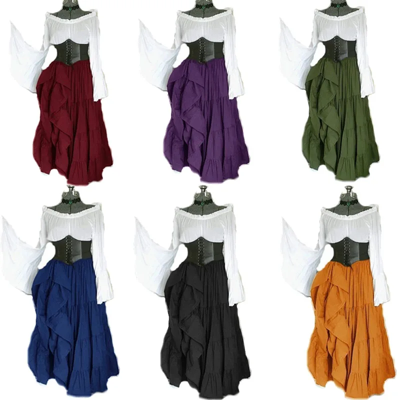 

2019 New Medieval Costume women Cosplay Renaissance Long Maxi Dress Vintage Flare Sleeve Party Cosplay Women Lace up ball gown