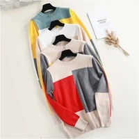 new arrival casual spring autumn loose sweater pullovers women long sleeve patchwork knit top female o neck geometric sweater