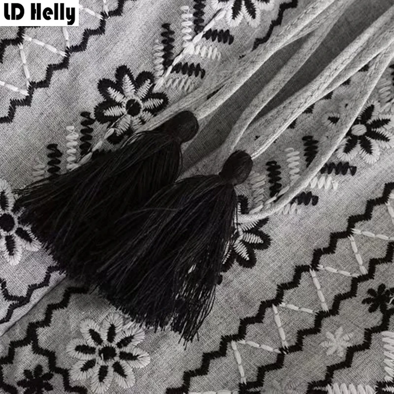 LD Helly Весна Для женщин серый геометрический платье с вышивкой 2018 мода