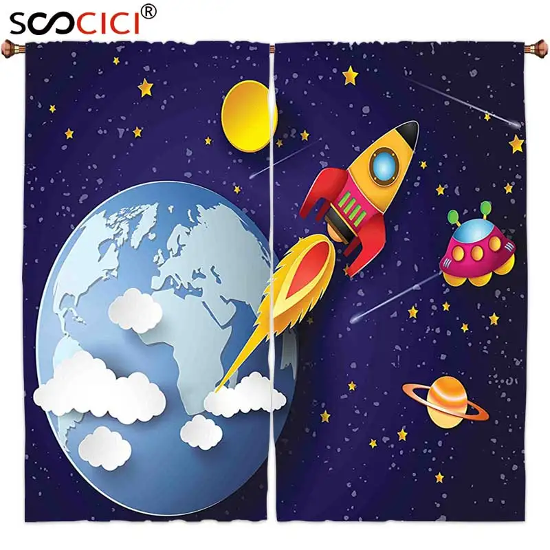 Оконные шторы обработаны 2 панелями космическая Ракета на планетарной системе с