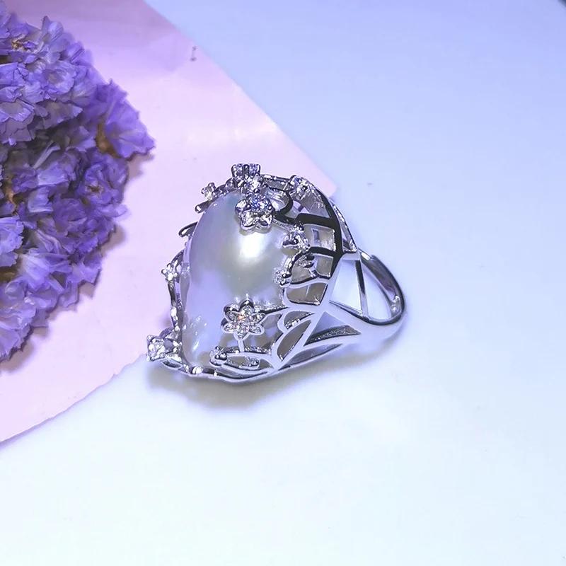 [YS] 925 Sterling Silver Ring 20-28mm Big Size Freshwater Baroque Irregular Pearl Fine Jewelry | Украшения и аксессуары