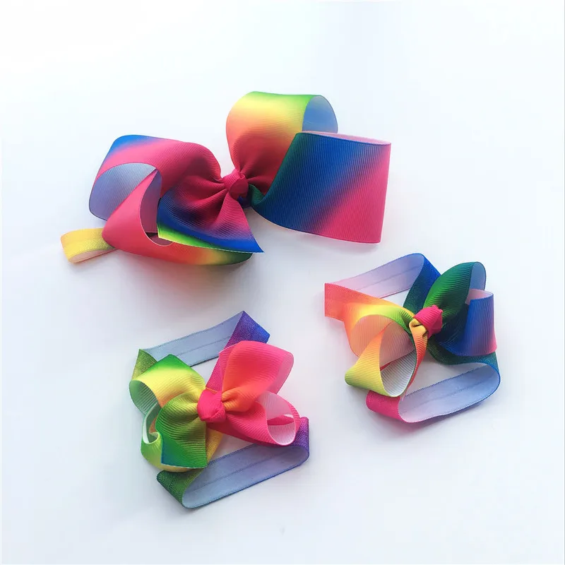 Новая мода Радужный Бутик Grosgrain лента печатная Радужная повязка с бантом обувь