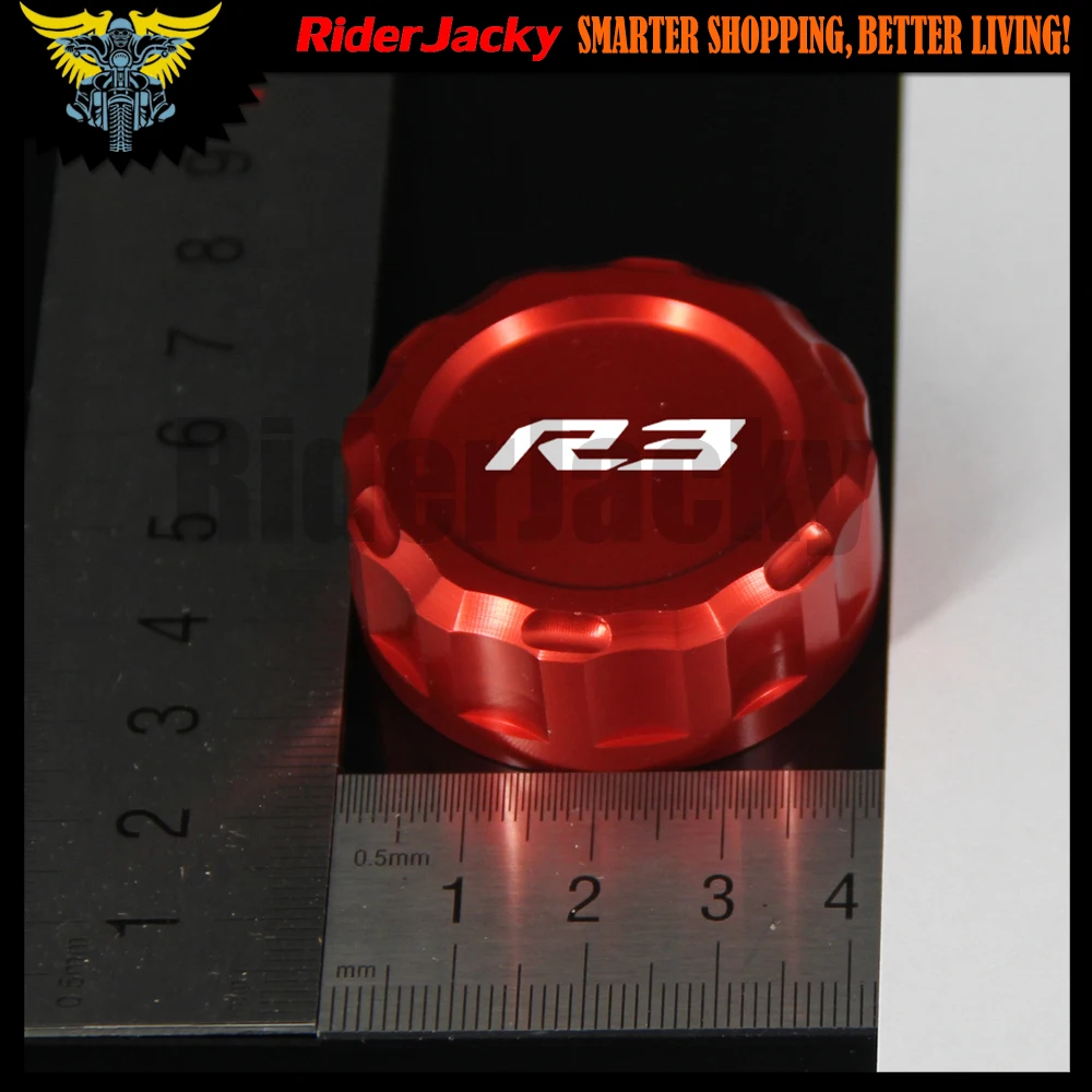 

With Logo:R3 Blue/Red/Black Motorcycle CNC Aluminum Rear Brake Fluid Reservoir Cover Cap For YAMAHA YZF R3 YZFR3 2015 2016
