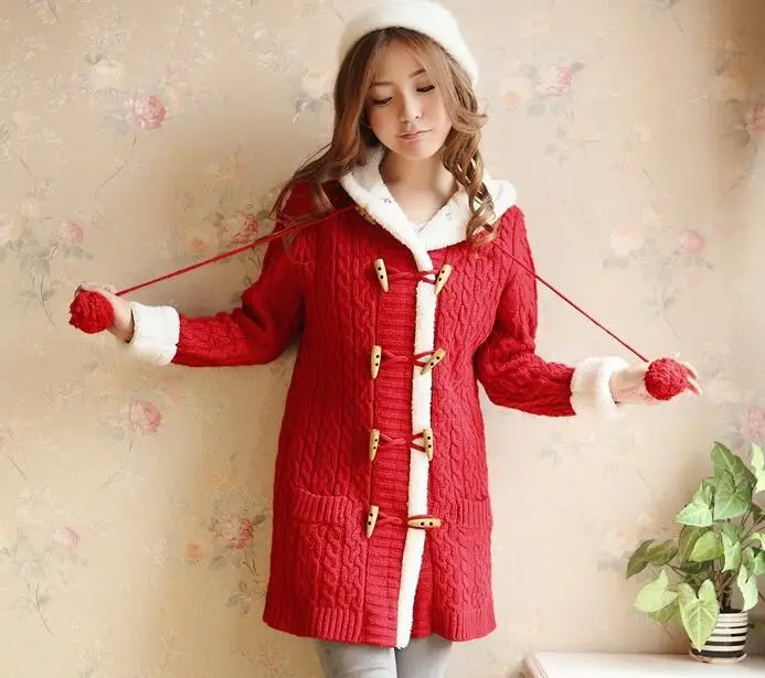 

New Winter Women Sweater coat Long sleeve Pure color Single Breasted Hooded Knitted Cardigan Women Sweater Warm Slim
