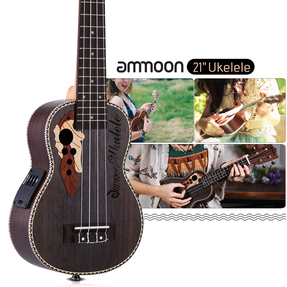 

Укулеле ammoon Uke корпус из палисандра, 4 струны, 21 дюйм, 15 ладов, гавайская гитара, музыкальные инструменты