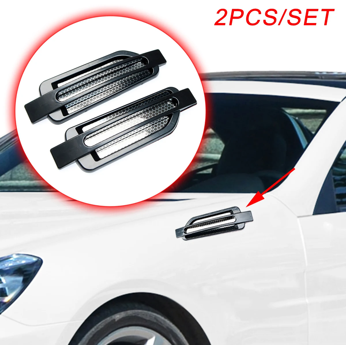 

2pcs Universal Car Auto Part Side Edge Fender Accessories Simulation Flow Air Vent Inlet Grille Spoiler Decoration Trim