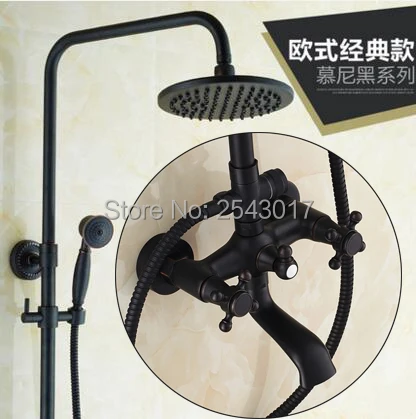 

Wholesale and Retail Black Shower Set Dual Handle Control Wall Mounted Bathroom Shower Mixer with Swivel Faucet ZR53