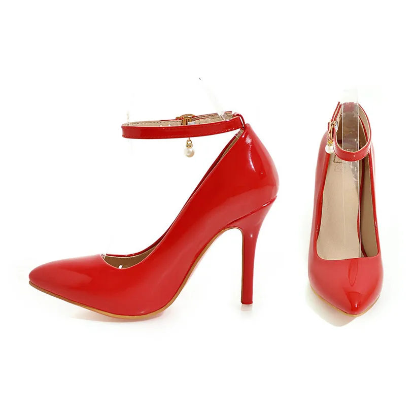 Женские туфли лодочки из лакированной кожи с острым носком|womens pumps pointed toe|pearl ankle