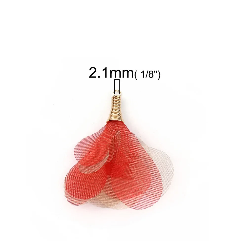 DoreenBeads Organza Tassel Pendants Flower Gold Color Red DIY Findings About 5cm x4.5cm - 4.5cm x4cm(1 6/8&quot x1 5/8&quot) 20 PCs |