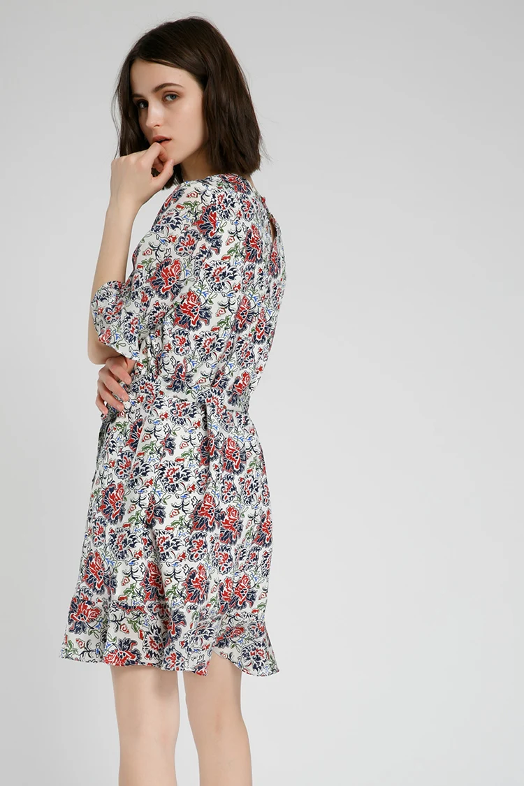 Женская летняя печати dress 2017 рябить подол шелкового dress|silk dress|print dresswomen summer |