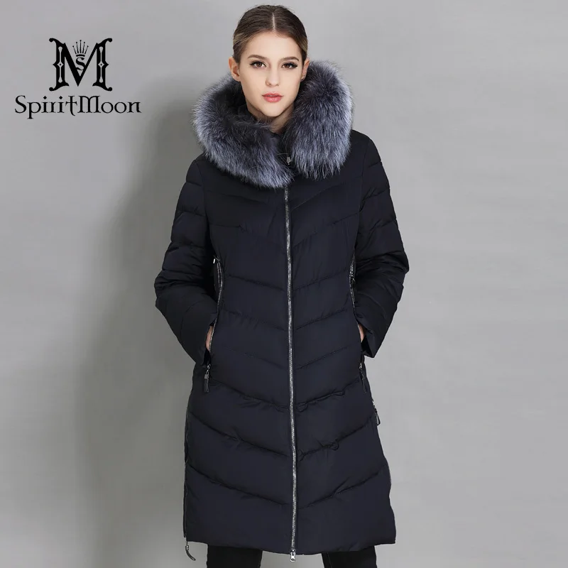 SpiritMoon 2018 пуховик женский длинный Мод с Капюшоном Открытое Теплое Зимнее Пальто