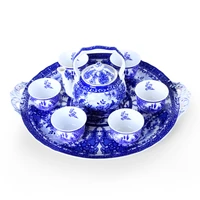 coloured blue and white ceramic kungfu teaware in spot glaze tea plate teaware tea cup tea cans set