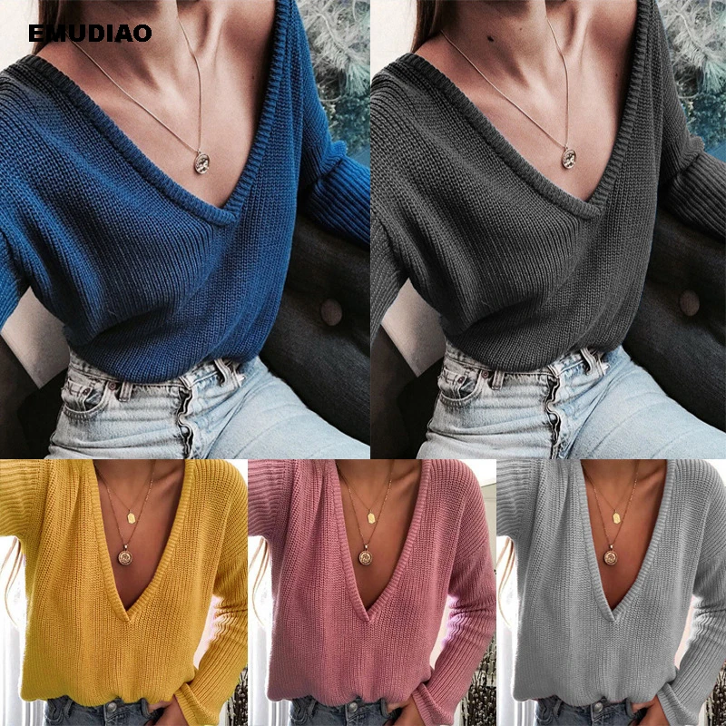 Casual Knitted Sweaters Women V-neck Long Sleeve Pullovers 2019 Autumn Winter Streetwear Knitting Sweater Feminine Coat Jumper | Женская
