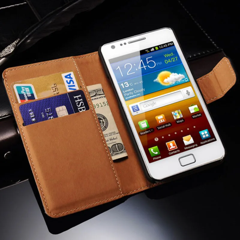 Vintage Кошелек Стенд Натуральная кожа чехол для Samsung Galaxy S2 i9100 SII s II телефон сумка