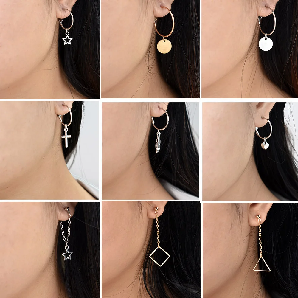 Золотая Звезда серебряного цвета серьги крест листьев сердце квадратный